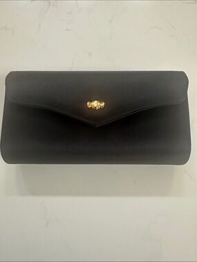 Tiffany & Co classic  Black Satin Envelope Clutch with Gold Accent